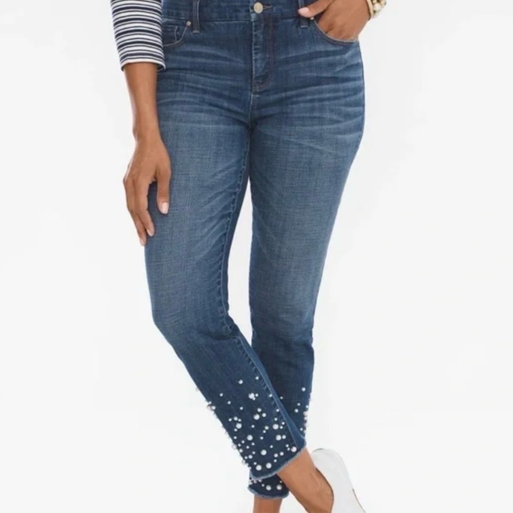 Chico's So Slimming Faux-Pearl Embroidered Girlfriend Ankle Jeans